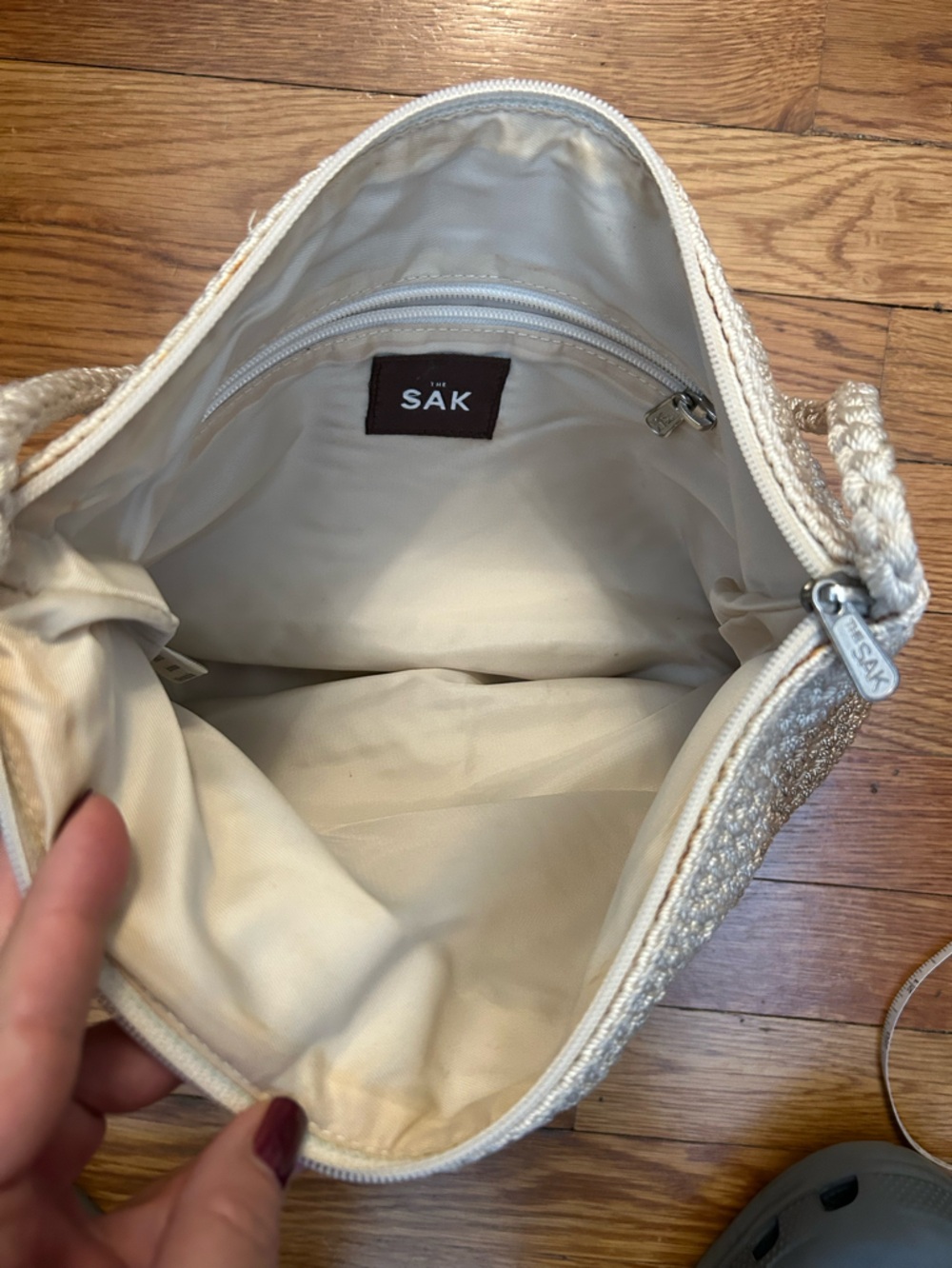 The Sak Crochet Shoulder Bag in Beige and Cream - Picture 4 of 9